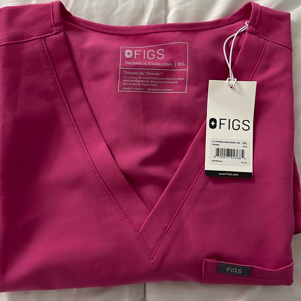 Figs XXL pink, Electric Orchid, Catarina one pocket scrub top #figs #scrubs #nwt